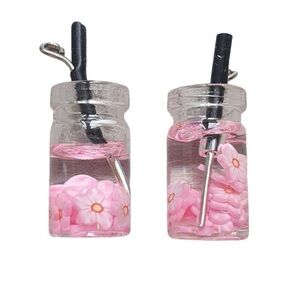 Pink Floral Jar Earrings